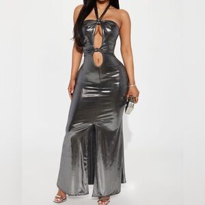 NWT Fashion Nova Strapless Metallic Silver Dress - Size L
